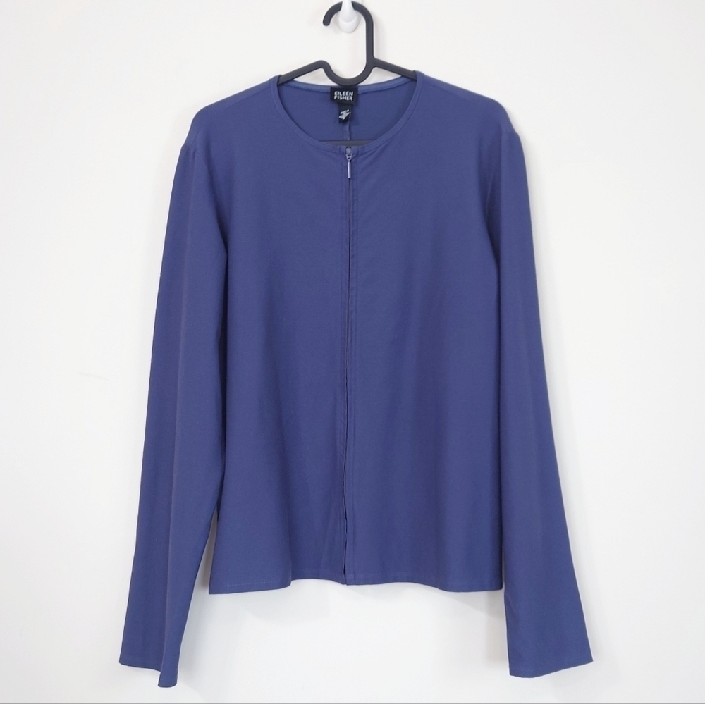 Eileen Fisher Ponte Zip-Front Jacket Easy Fit Basic Length Blue Size M Style J69